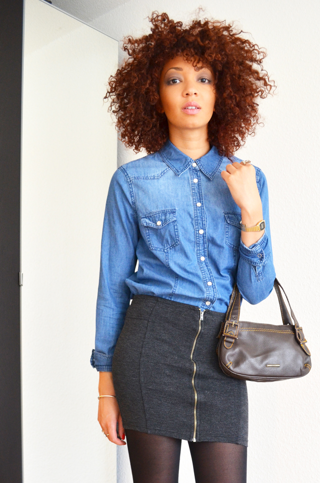 mercredie-blog-mode-suisse-geneve-fashion-blogger-denim-shirt-chemise-jennyfer-jupe-taille-haute-mango-afro-hair-cheveux-nappy
