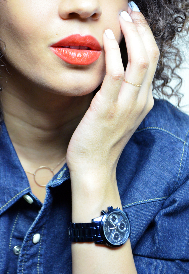 mercredie-blog-mode-guess-instant-bleu-montre-W0448L5-denim-total-look-lee-red-lipstick